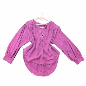 We The Free Free People Purple Gauze Henley Tunic Top Size M